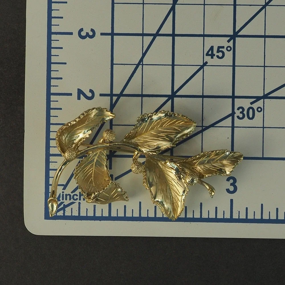 Coro Brooch Pin Leaf Berry Spray Gold Tone Textured Statement Vintage Signed